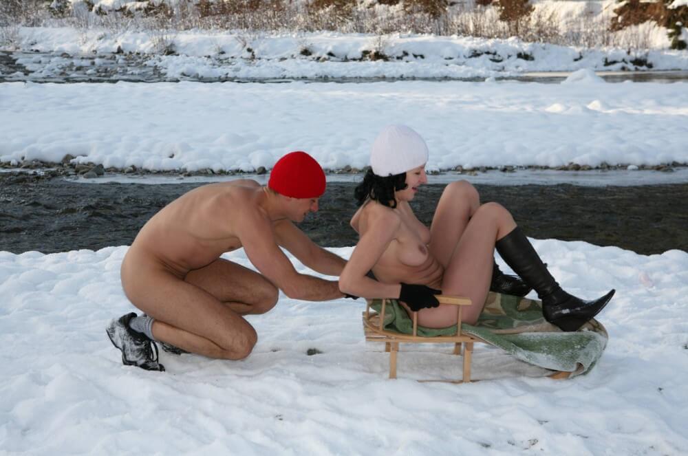Naturist Girl Snow Day Couples Sled pics - Nudity is considered a natural part of human life